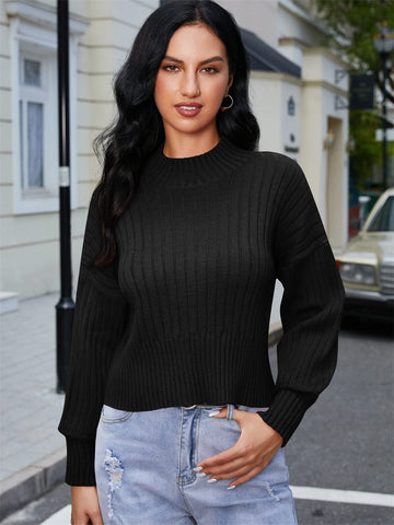 ZAFUL Women's Mock Neck Sweater Ribbed Knit Basic Cropped Pullover Sweater