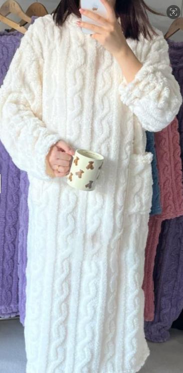 Cozy Cable-Knit Fleece Loungewear Dress