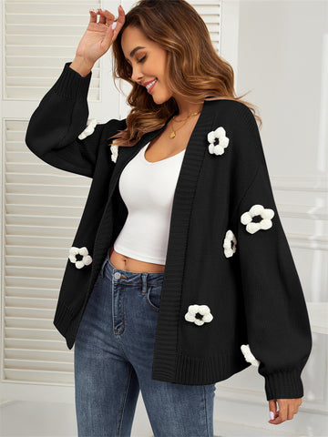 ZAFUL Women's Knitted Long Sleeve 3D Flower Cardigan Sweater Casual Crop Top Cute Going Out Trendy Fall Winter Outfits