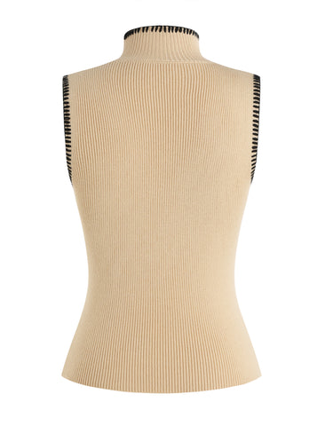 Ribbed-Knit Sleeveless Mock-Neck Vest Top