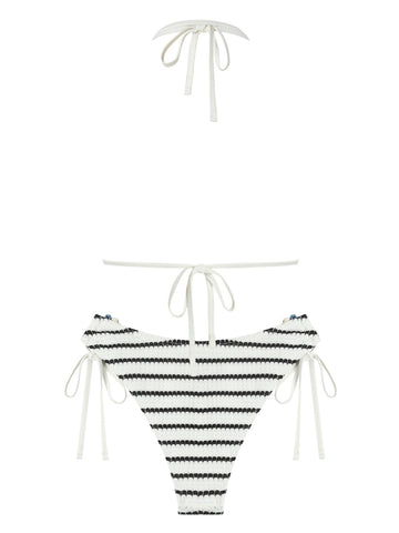 Women's Striped Swimsuit Halter Triangle String Bikini Set Tie Side Two Piece Bathing Suit