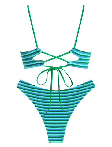 ZAFUL Women's Bikini Set Stripes Scoop-Neck Two Piece Swimsuit