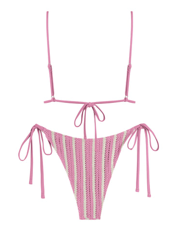 ZAFUL Striped Triangle Knit Cheeky Bikini Two Piece Swimwear Side Tie Bathing Suits