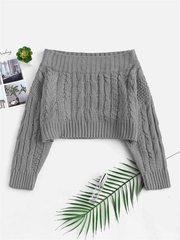 ZAFUL Women off shoulder Knit Crop Sweaters Batwing Sleeve Ribbed Hem Pullover Sweater