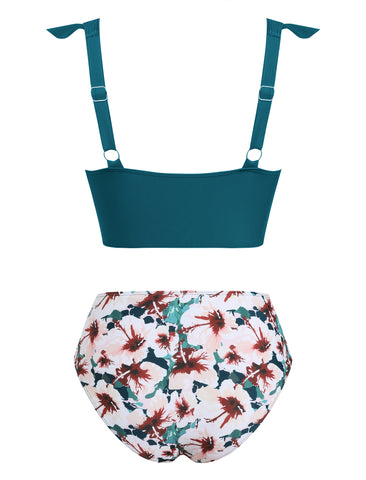 V Neck Tummy Control Two Piece Swimsuit