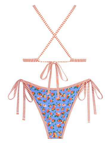 Citrus Fruit Floral Print Criss Cross Bikini Set
