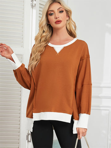 ZAFUL Women's Color Block Oversized Sweatshirt Round Collar Long Sleeve Casual Fall Winter Tops