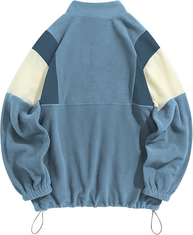 ZAFUL Men's Fluffy Polar Fleece Sweatshirt NEW YORK Embroidery Colorblock Half Zip Unisex Hoodie-AMAZON