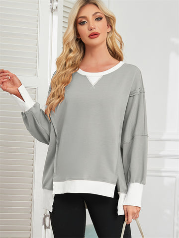 ZAFUL Women's Color Block Oversized Sweatshirt Round Collar Long Sleeve Casual Fall Winter Tops