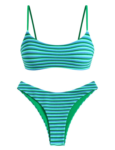 ZAFUL Women's Bikini Set Stripes Scoop-Neck Two Piece Swimsuit