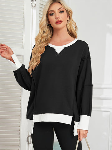 ZAFUL Women's Color Block Oversized Sweatshirt Round Collar Long Sleeve Casual Fall Winter Tops