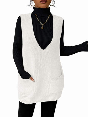 V Neck Knit Sweater Vest Dress