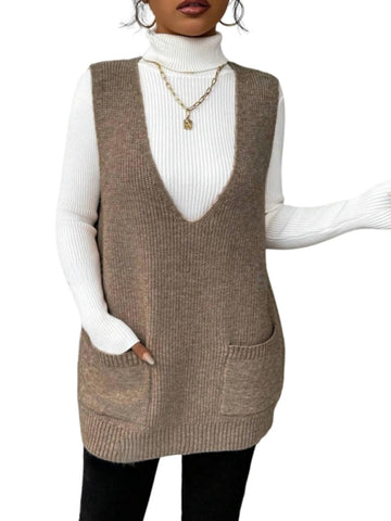 V Neck Knit Sweater Vest Dress