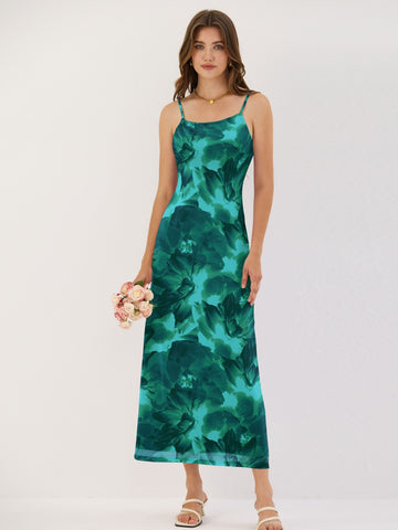 ZAFUL Summer Spaghetti Strap Maxi Dress 2025 Casual Square Neck Sleeveless Beach Bodycon Slip Long Dress