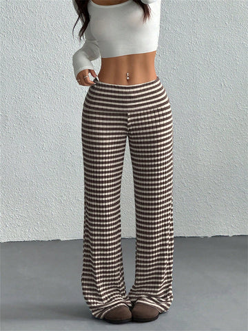 Women's Casual Striped Palazzo Pants Elastic Waist Wide Leg Long Trouser Sweatpant