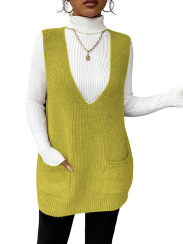 V Neck Knit Sweater Vest Dress