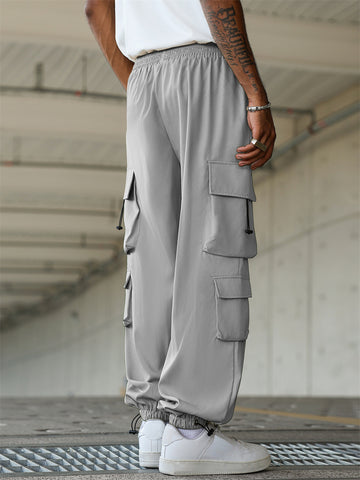 ZAFUL Men's Baggy Cargo Pants - Elastic Waist Drawstring Parachute Trousers with Pockets - Casual Street Hip Hop Style