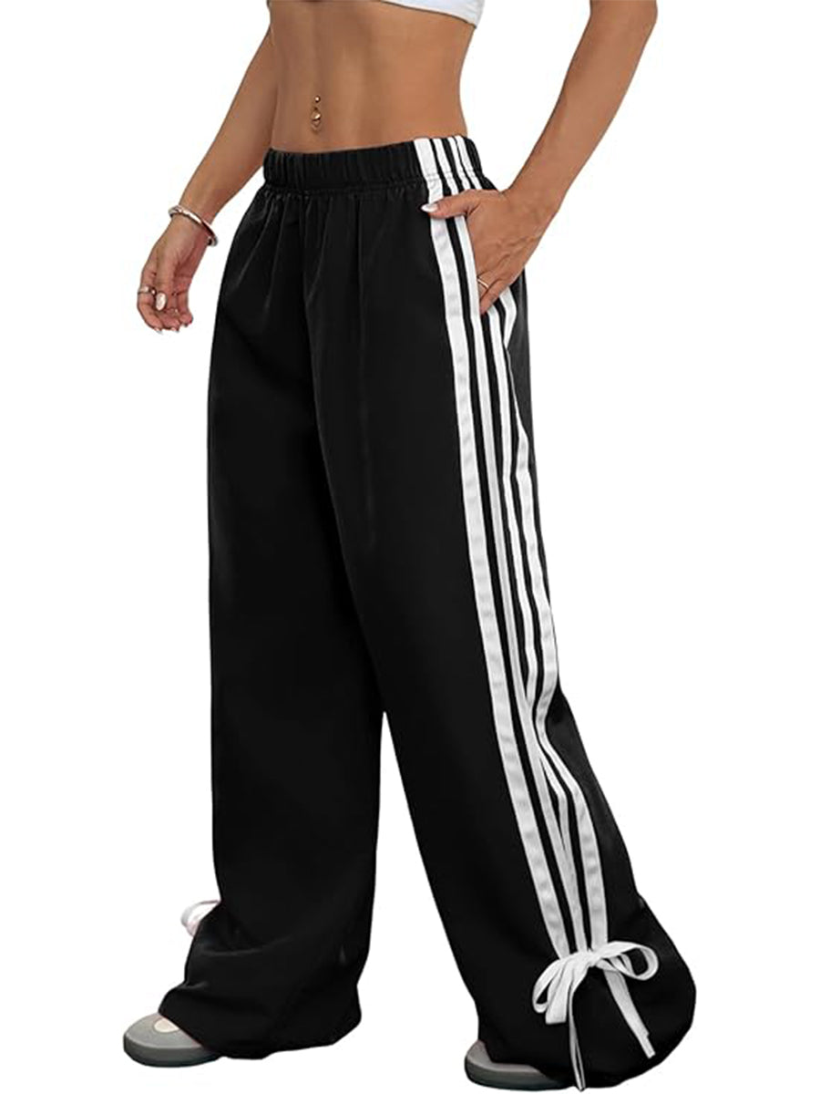 ZAFUL Womens Side Striped Pant Baggy Wide Leg Sweatpants Elastic Waisted Contrast Stripes Loose Fit Trousers