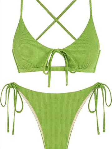 Women's Tie Back Cutout Set Two Piece Swimsuit Solid Color Sexy Bikini