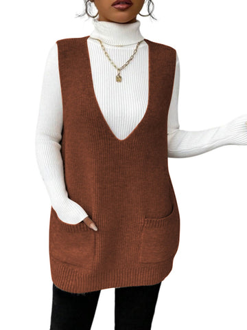 V Neck Knit Sweater Vest Dress