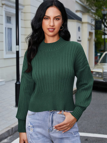 ZAFUL Women's Mock Neck Sweater Ribbed Knit Basic Cropped Pullover Sweater