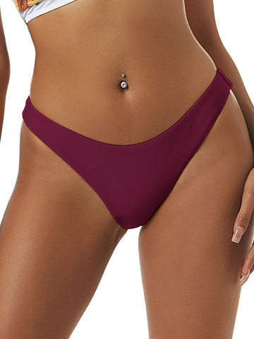 ZAFUL Women's High Cut Plain Bikini Bottom Mid Waist Solid Swimsuit Briefs Cheeky Bathing Suit High Leg Swim Bottoms-AMZ