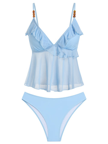 Ruffle V-Neck Tankini Swimsuit