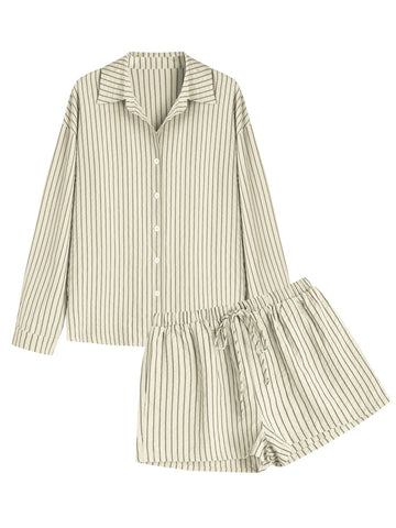Striped 2 Piece Outfits Shirt and Shorts Matching Set