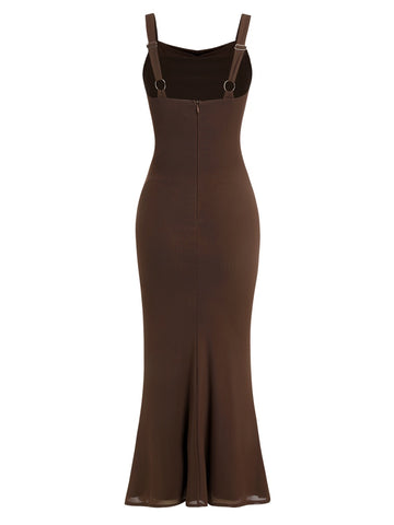 ZAFUL Sleeveless Cocktail Floral Mesh Ruched Bodycon Maxi Party Long Dress