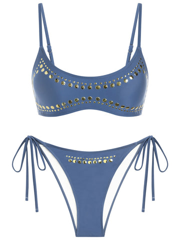 Gold Studded Side Tie Bikini Set