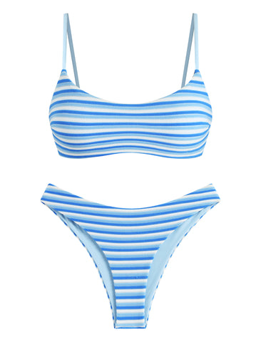 ZAFUL Women's Bikini Set Stripes Scoop-Neck Two Piece Swimsuit