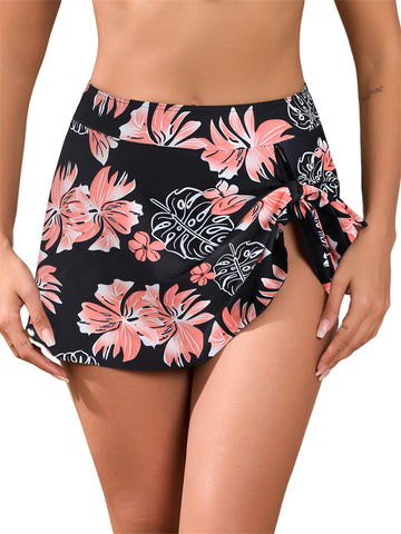 ZAFUL Women's High Waisted Swim Skirt One Side Split Drawstring Bathing Swimsuit Bikini Bottom