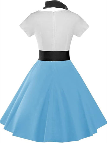 Women's Retro Poodle Print Skater Dress Vintage High Waist Rockabilly Cocktail Party Swing Dresses