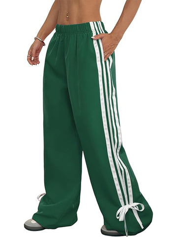 ZAFUL Womens Side Striped Pant Baggy Wide Leg Sweatpants Elastic Waisted Contrast Stripes Loose Fit Trousers