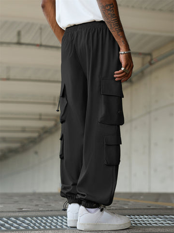 ZAFUL Men's Baggy Cargo Pants - Elastic Waist Drawstring Parachute Trousers with Pockets - Casual Street Hip Hop Style
