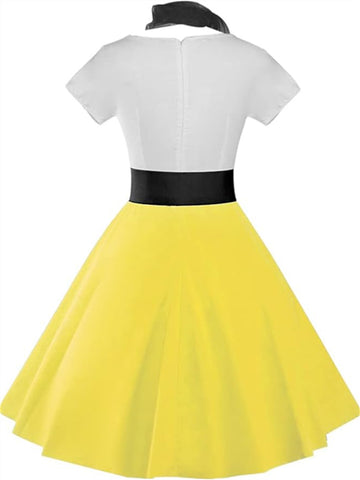 Women's Retro Poodle Print Skater Dress Vintage High Waist Rockabilly Cocktail Party Swing Dresses