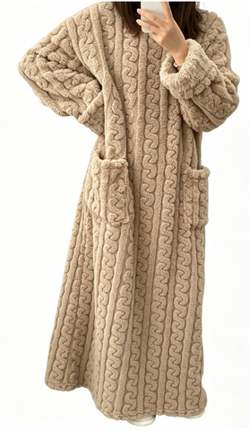 Cozy Cable-Knit Fleece Loungewear Dress