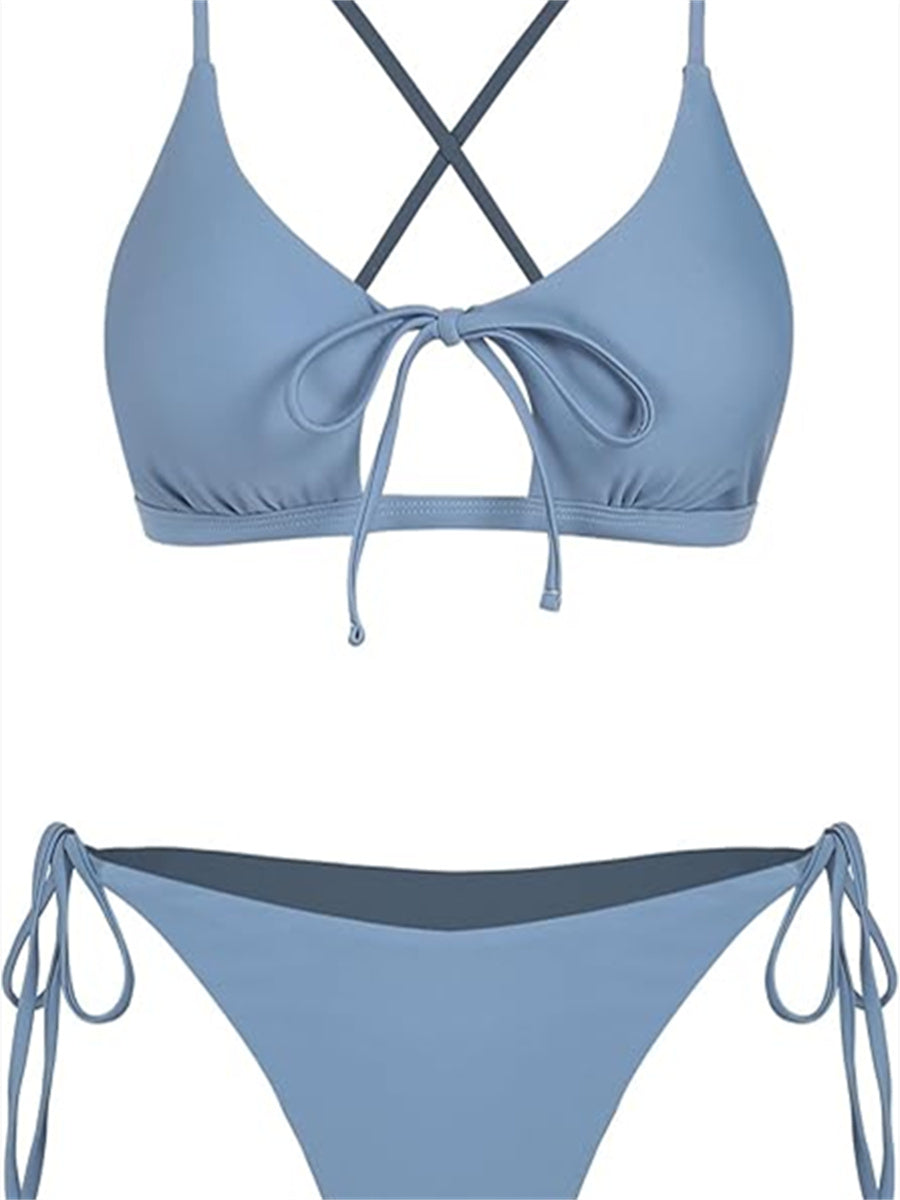 Women's 2-Piece Bikini Set Solid Color Lace Up Tie Side Bathing Suit