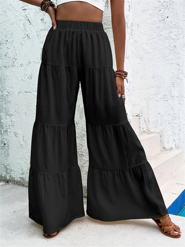 Women's Elastic High Waist Ruffle Wide Leg Pants