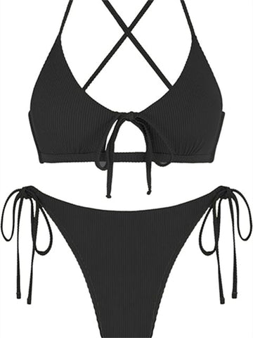 Women's Tie Back Cutout Set Two Piece Swimsuit Solid Color Sexy Bikini