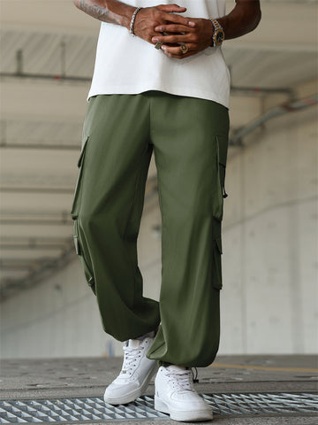 ZAFUL Men's Baggy Cargo Pants - Elastic Waist Drawstring Parachute Trousers with Pockets - Casual Street Hip Hop Style