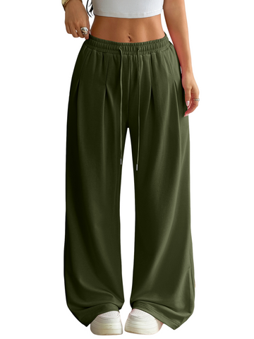 High Waist Pleated Drawstring Pants