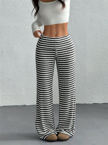 Women's Casual Striped Palazzo Pants Elastic Waist Wide Leg Long Trouser Sweatpant