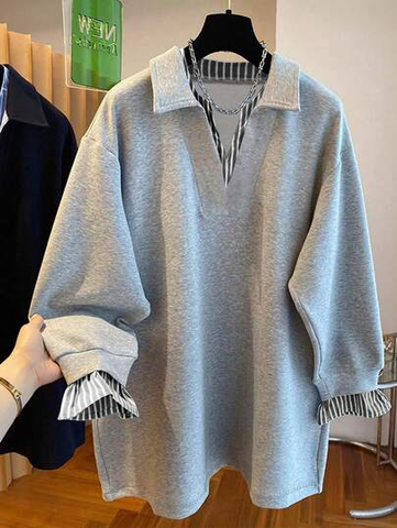 Fake Two-Piece Striped Patchwork Sweatshirt