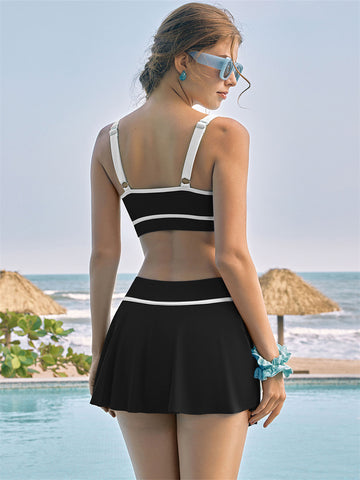 ZAFUL Fashion Contrast Color Stretch Sports Two-piece Bikini Swimsuit Skirt Bathing Suit