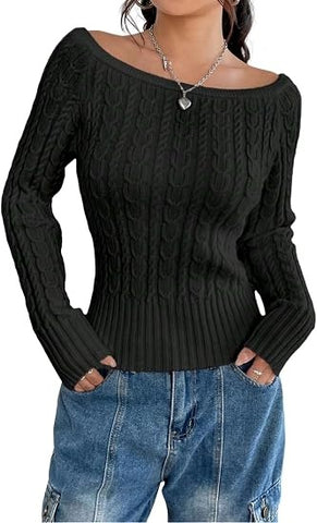Boat Neck Cable Knit Sweater