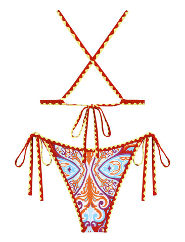 Criss Cross Back Floral Printed Tie Side Swimwear