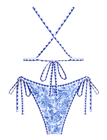 Criss Cross Back Floral Printed Tie Side Swimwear