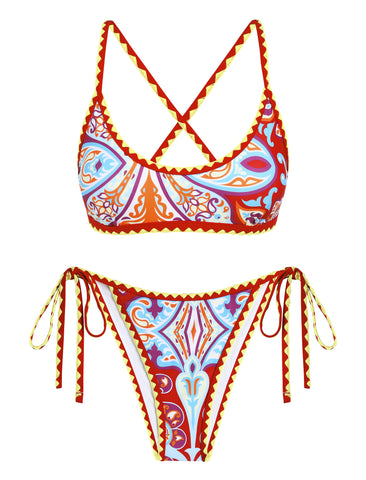 Criss Cross Back Floral Printed Tie Side Swimwear