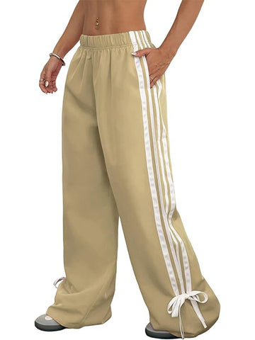 ZAFUL Womens Side Striped Pant Baggy Wide Leg Sweatpants Elastic Waisted Contrast Stripes Loose Fit Trousers